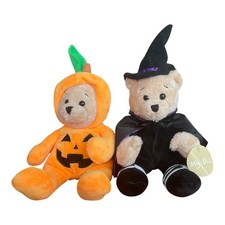 2 Halloween Plush Teddy Bears Wizard Witch and Pumpkin Costume My Oli 8"