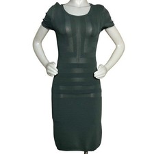 FRENCH CONNECTION GREEN SHEER SHORT SLEEVE BODYCON MINI DRESS