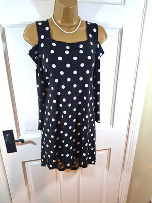 Joseph Ribkoff schwarz & weiß gepunktetes Cold Shoulder Long Top, UK 12, super Zustand