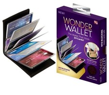 Wonder Wallet Black Leather Amazing Slim Thin RFID Wallets - As Seen on TV