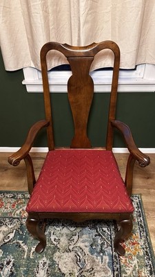 Vintage Ethan Allen Queen Anne Style Dining Armchair Cherry Slip Seat 15-6001A