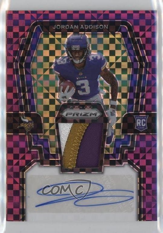 2023 Panini Prizm Rookie Purple Power 47/49 Jordan Addison RPA Patch Auto RC v9t