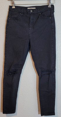Topshop Jamie Skinny Jeans Womens 27x26 Black Distressed Stretch Mid Rise