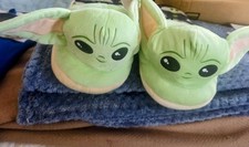 Star Wars Grogu Baby Yoda Plush Slippers Size 9 Adult New with Tags Disney