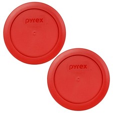 Pyrex 7200-PC Poppy Red Round Plastic Food Storage Replacement Lid 2-Pack 