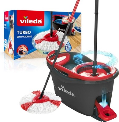 Vileda Turbo Wischmopp Komplett Set, Mikrofaser-Mopp, Teleskopstiel bis 123 cm