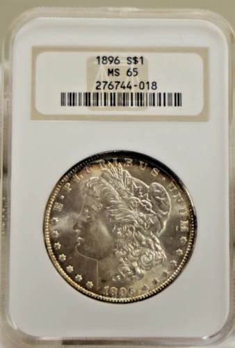1896 US Morgan Silver $1 MS65 NGC Old Soap Bar Slab