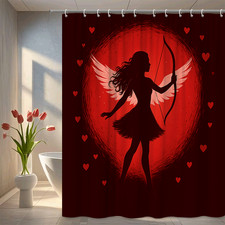 Valentine's Day Cupid Shower Curtain, Red Heart Design, Waterproof