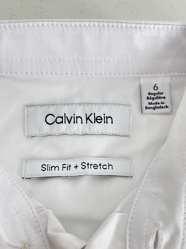 Calvin Klein Boys Long Sleeve White Dress Shirt 6 Reg Slim Fit/Stretch New - Picture 3 of 6