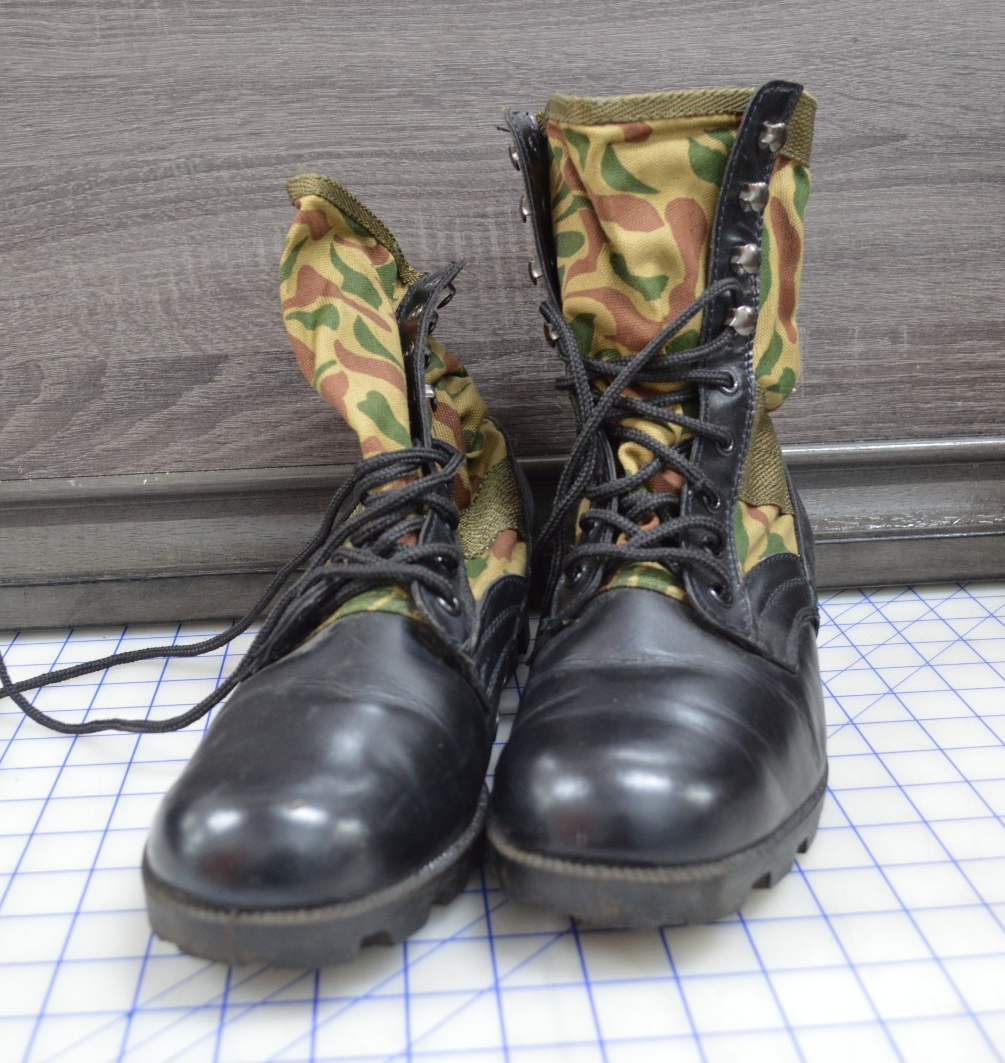 Military Combat Boots Camouflage Canvas Leather Men’s Size 10W Lace-Up-image