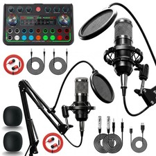 Podcast Equipment Bundle with Dual Condenser Microphones, Audio Interface Mix...