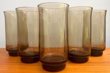 Vintage Smokey Brown Iced Tea Tumblers Drinking Glass 5.5" MCM Retro Lot of 5