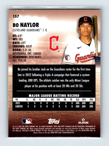 2023 Topps Stadium Club #157 Bo Naylor RC Black Foil Cleveland Guardians - Picture 2 of 2