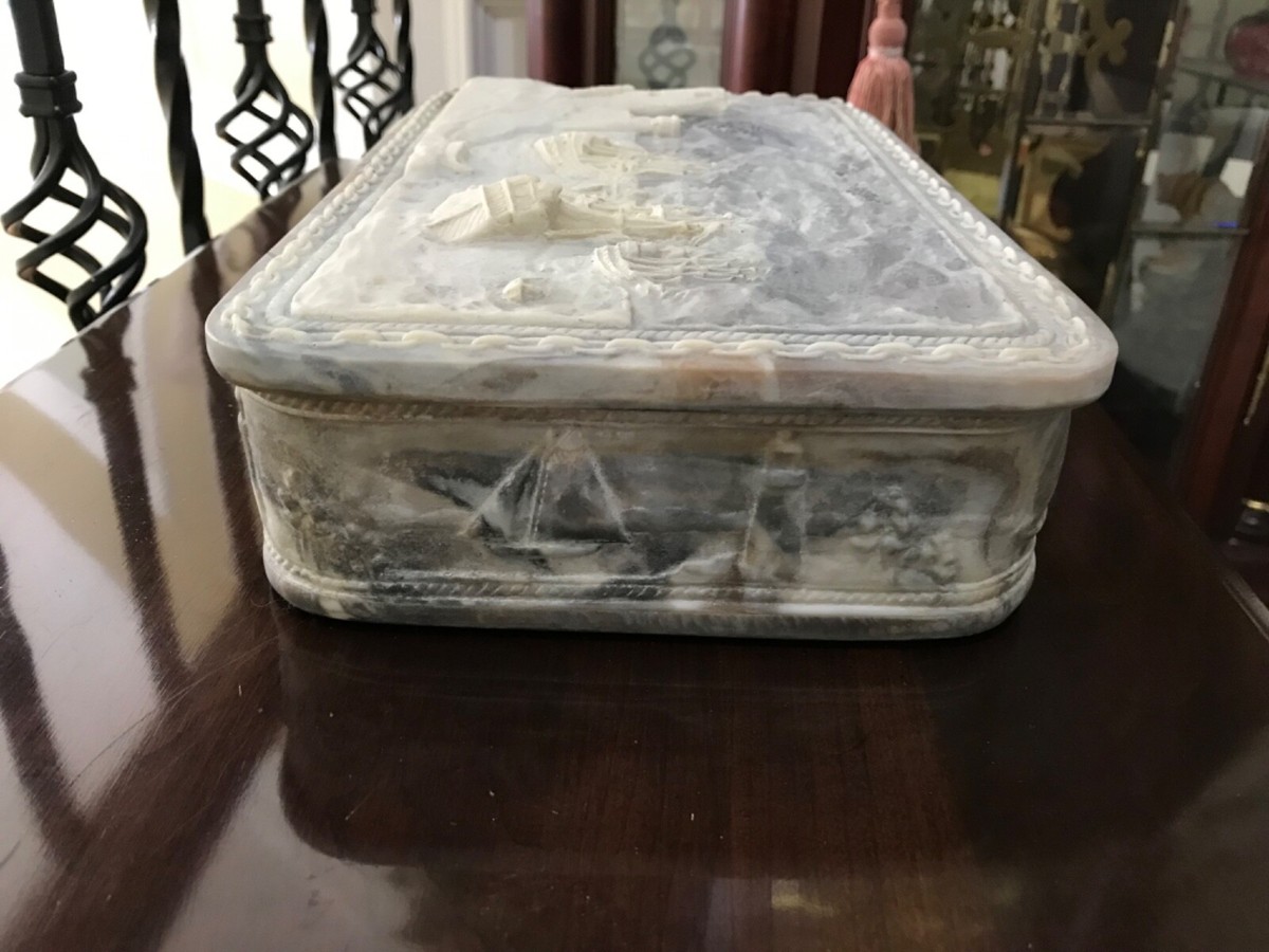 Genuine Incolay Stone Handcrafted Jewelry Box Rectangular Ships