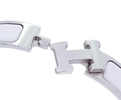 HERMES クリックh シルバー　ホワイト Hermes Click H Bracelet Bangle Silver Plated Enamel Silver x White