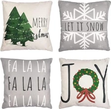 Christmas Pillow Covers 18x18 Set of 4 Winter Throw Pillow Covers Holiday 