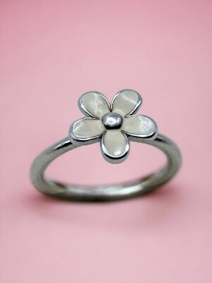 RETIRED Pandora Sterling Silver White Enamel Darling Daisy Flower Ring  Size 52 UK