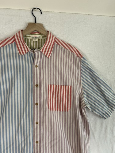 Clean Clothes Men’s Shirt L Patchwork Multicolor Stripe Short Sleeve 90s Style - Picture 6 of 15