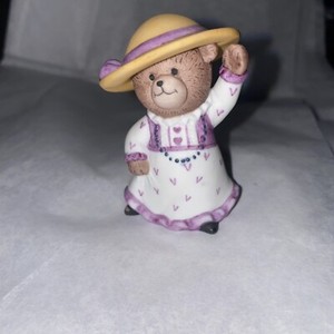 Porcelain Bear Miniature Bisque Figurine anthropomorphic teddy cub victorian hat