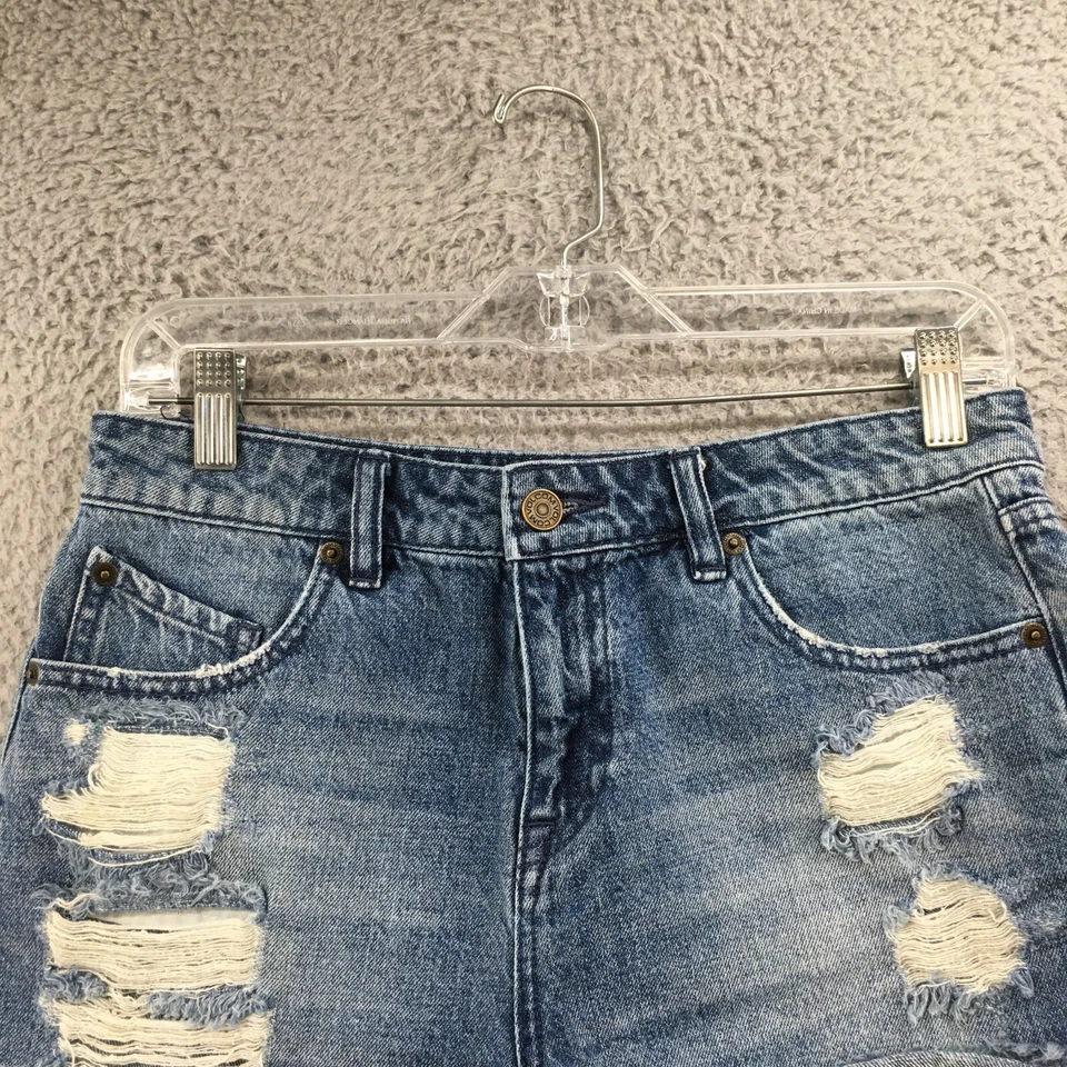 Volcom Cut-Off Shorts Womens 7 (actual 30x2) Blue Denim Mid Rise Distressed Zip - Image 2 of 4