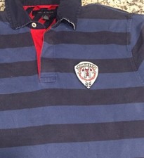 Tommy Hilfiger Shield Crest Polo Shirt Blue Stripes Medium Great Condition
