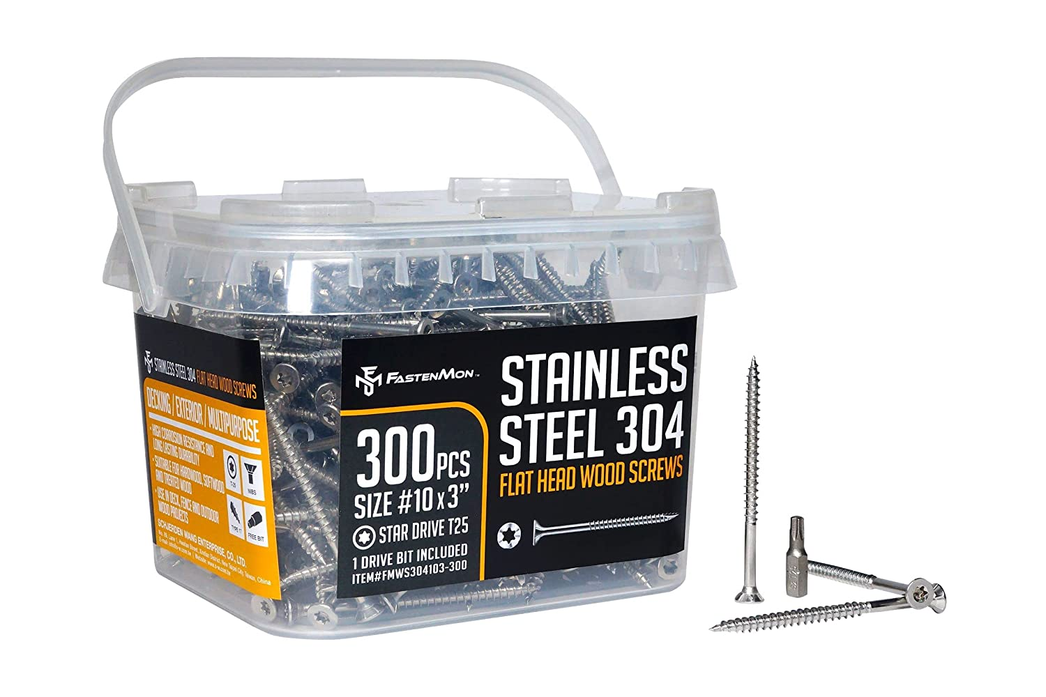 Fastenmon Stainless Steel 304 Wood Screws 10 X 3 Inch 300 Pieces (4.5 Pound A 7445054784743
