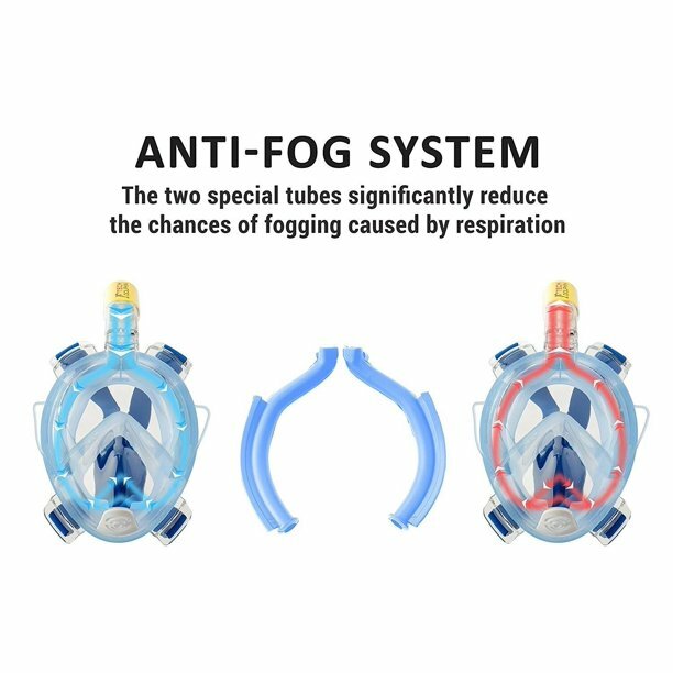 Full Face Snorkel Mask Adult, Dual Tubes Anti Fog And Leak