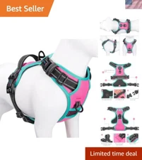 Upgraded Pink Dog Harness - Reflective, No Pull with 2 Metal Leash Hooks, Size L