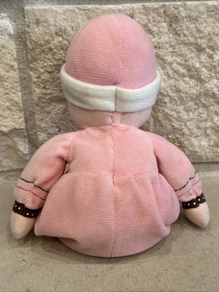 UU) Muñeca bebé Carter rosa blanco vestido sombrero pelo rubio marrón moño felpa sonajero Foto 3 de 4