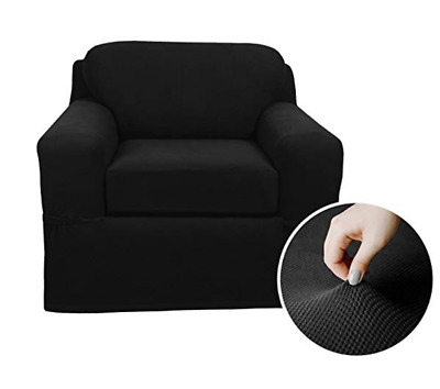 MAYTEX Pixel Ultra Soft Stretch Wing Back Arm Furniture Cover 1 Piece Black Chair Slipcover 