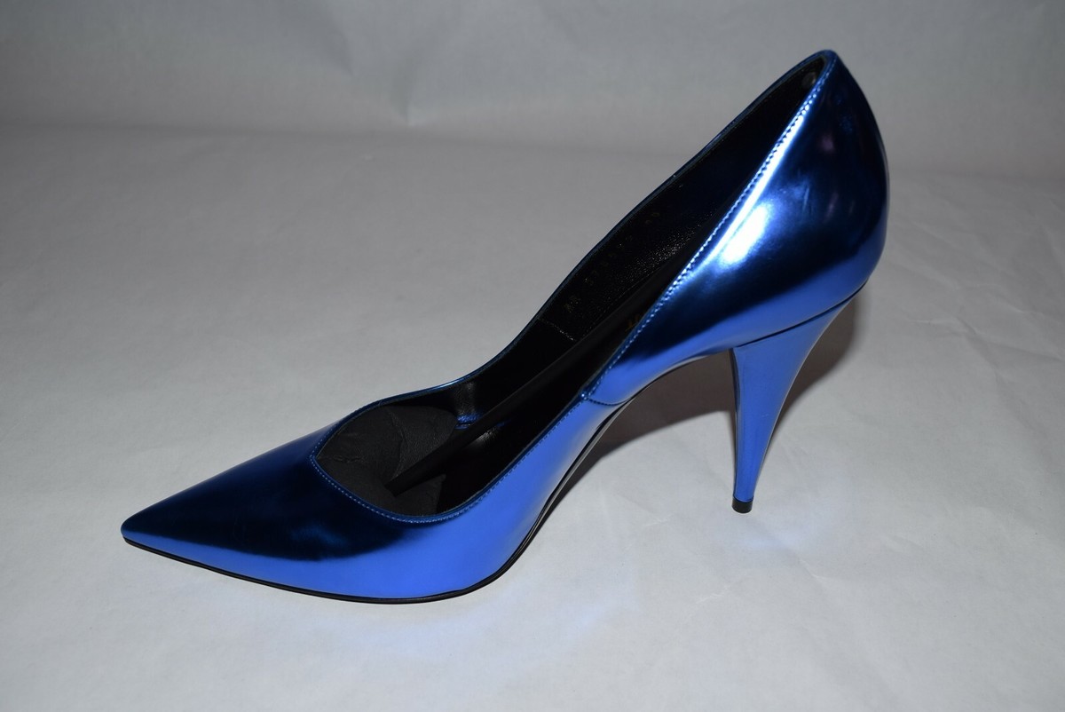 SAINT LAURENT - キキ NIB $795 YSL Saint Laurent KiKi 100 Mirror Blue Pumps 39-40