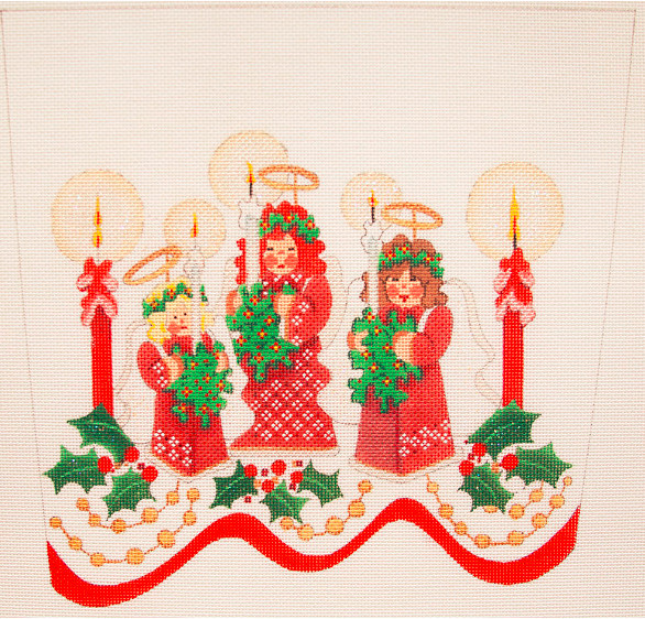 Strictly Christmas Hand painted needlepoint canvas Angels stocking cuff