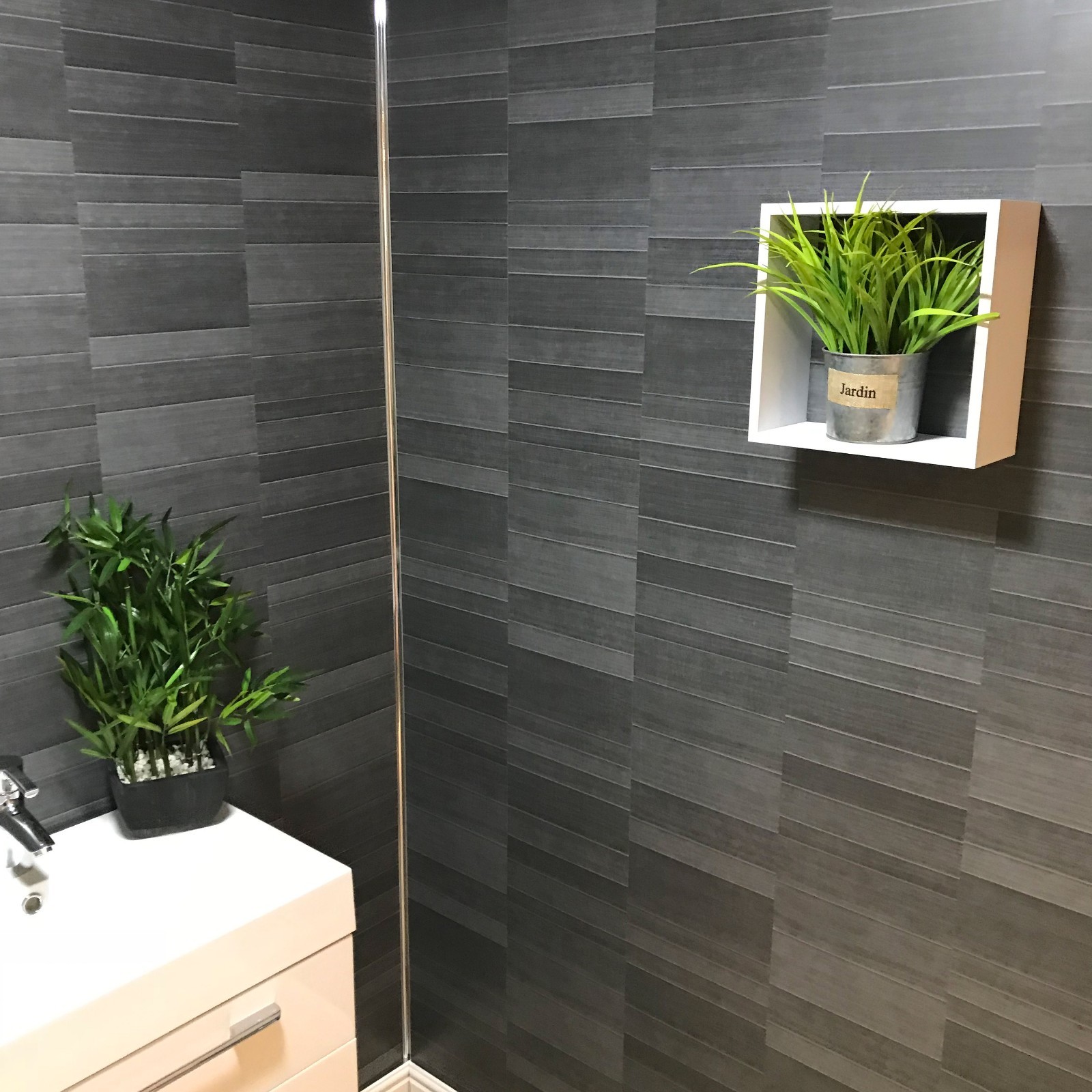 Modern Tile Effect Bathroom Wall Panels PVC Carbon, Graphite Grey