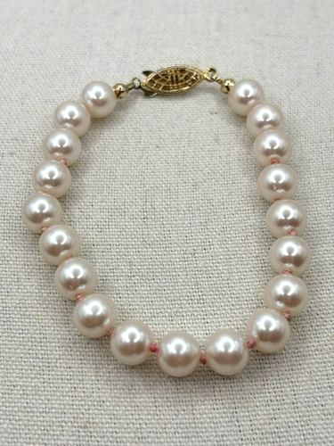 Vintage Sarah Coventry Knotted Pink Glass Imitation Pearl Bracelet Gold Clasp - Picture 17 of 21