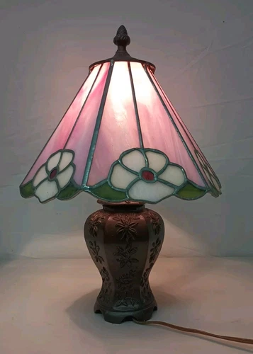 16" Heavy Stained Glass Table Lamp Tiffany Style Ginger Jar Cast Metal Base READ