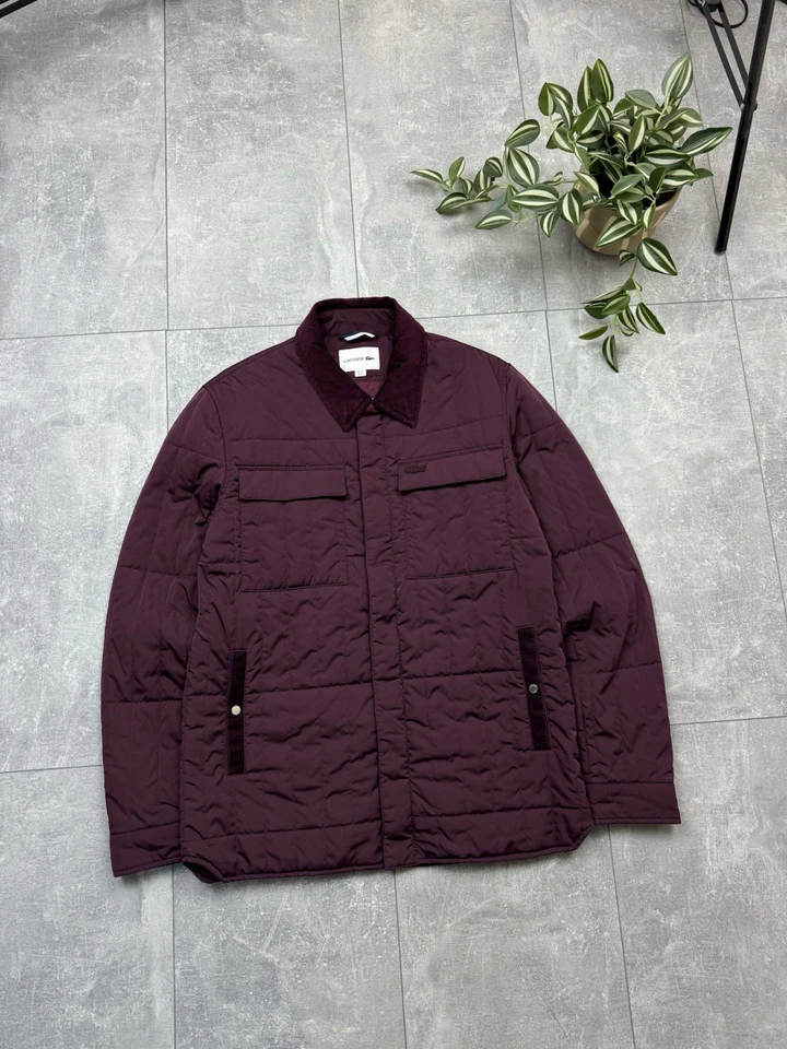 Lacoste Quilted Burgundy Coat Collared Men’s Zip Up Jacket Size M - Image 3 of 4