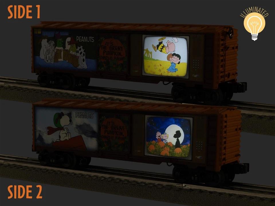 Lionel 2528800 Peanuts Pumpkin Charlie Brown Illuminated TV Boxcar Train O Gauge - Image 4 of 4