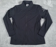 Footjoy Jacket Womens Large Black Full Zip Panel Pocket Mock Neck Stretch Logo