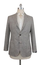 1200 Barba Napoli Brown Linen Plaid Sportcoat - BN57251