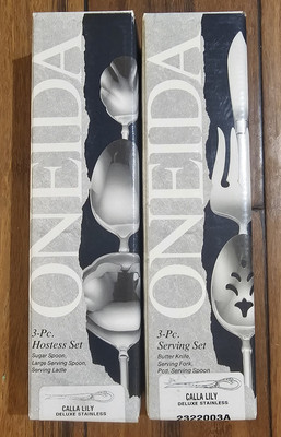 Oneida Deluxe Calla Lily Stainless Flatware Hostess Serving Set 6 Pieces New