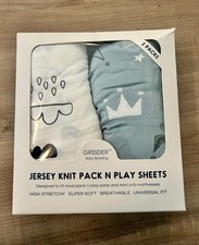 Jersey Knit 2 Pack Pack N Play Sheet Set Blue White Clouds Crowns Soft