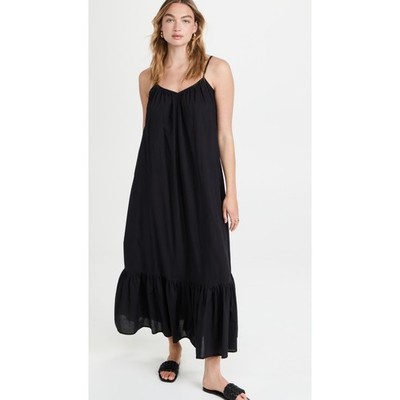 NWT Mille Womens Sienna Spaghetti V-Neck Organic Cotton Black Maxi Dress XS