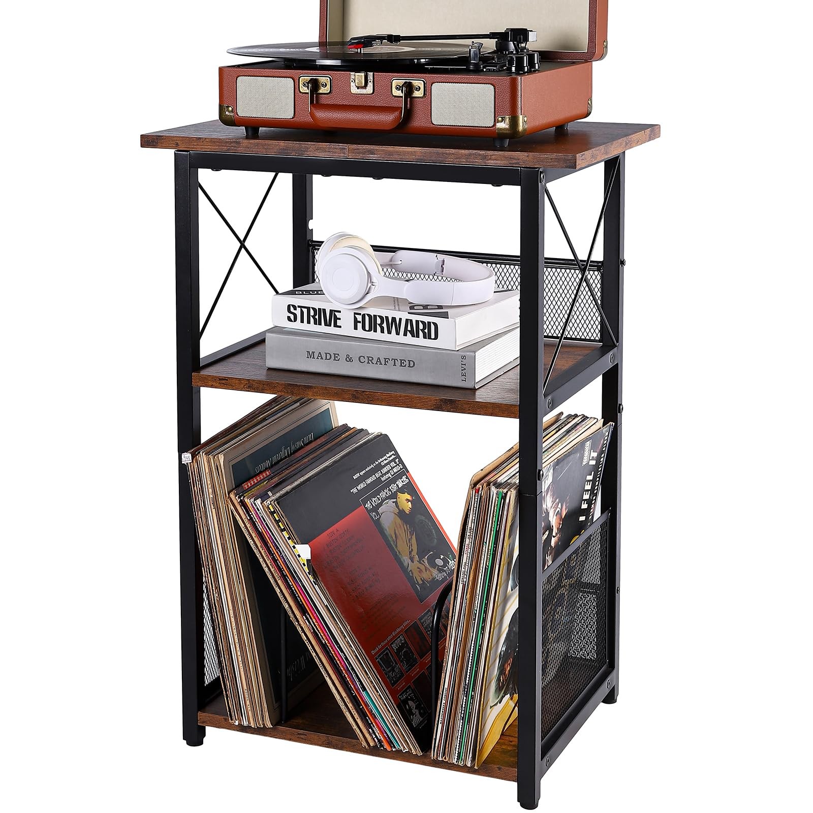 3-Tier Record Player Stand with Vinyl Storage Holds 100 Albums-image