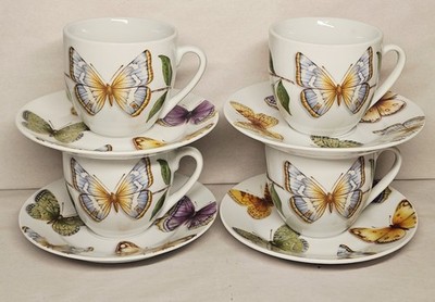 Neiman Marcus Butterfly Queen Porcelain Tea Cups And Saucers Set Of 4