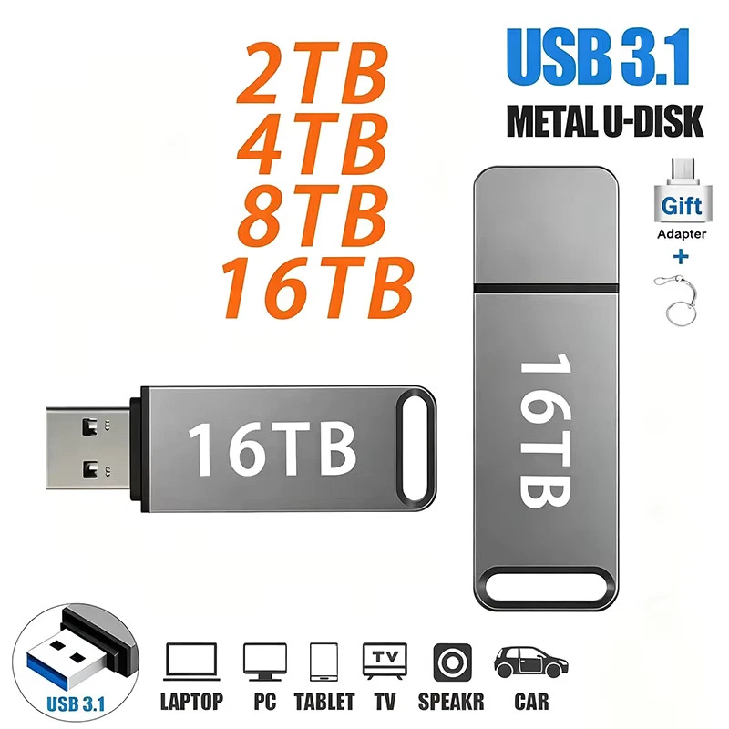 16TB USB 3.2 Flash Drive Pen Drive Memory Stick U Disk PC Mac Car Audio Tablet