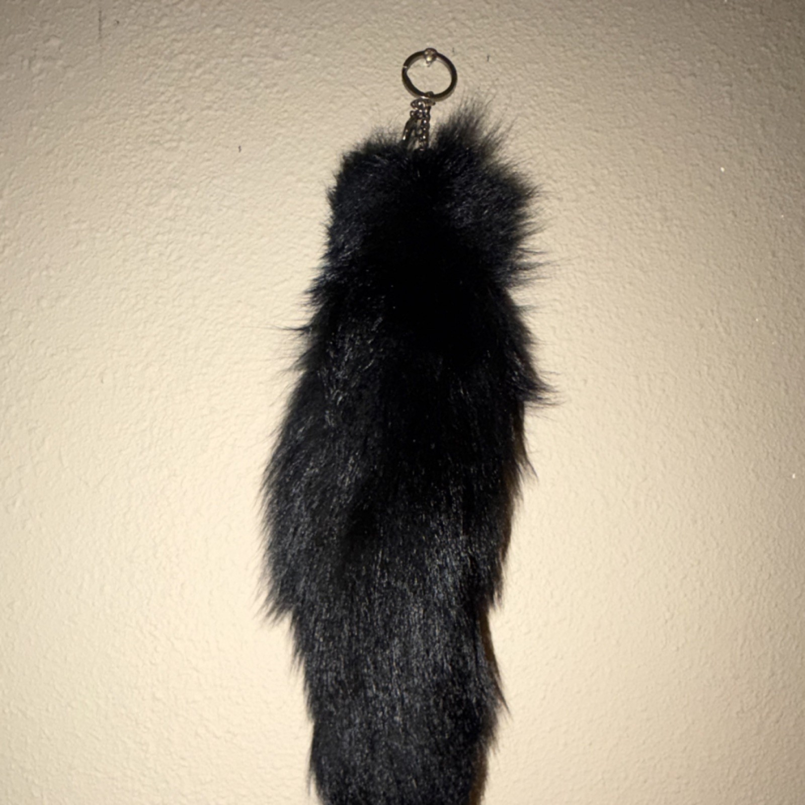 Black Faux Fur Costume Tail Keychain Clip Accessory, Adult Unisex, One Size