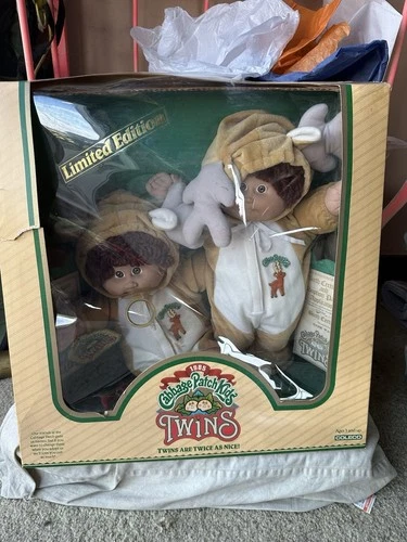 1985 Limited Edition Cabbage Patch Kids Twins Reindeer Outfit Dolls In Box VTG