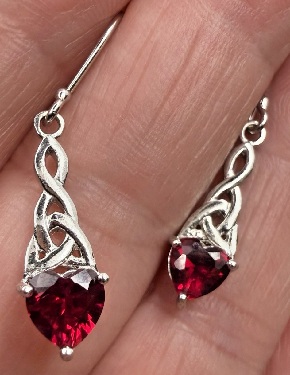 FAS Red Heart Shape Dangle Celtic Trinity Earring… - image 2