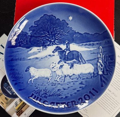 Bing & Grondahl 2011 Christmas Plate 7'' Rare w/ COA Box Sheep Herder Blue