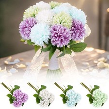 1-4Pack Artificial Flower Heads Silk Chrysanthemum Hydrangea Grey Faux Flowers